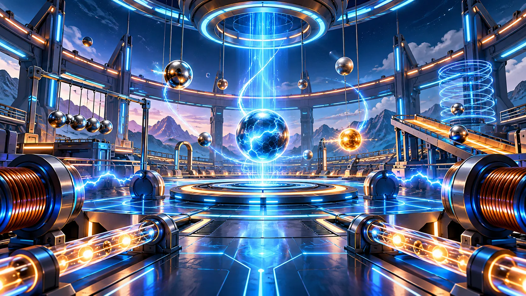 Illustration of the Force Arena, a futuristic environment for physics investigations